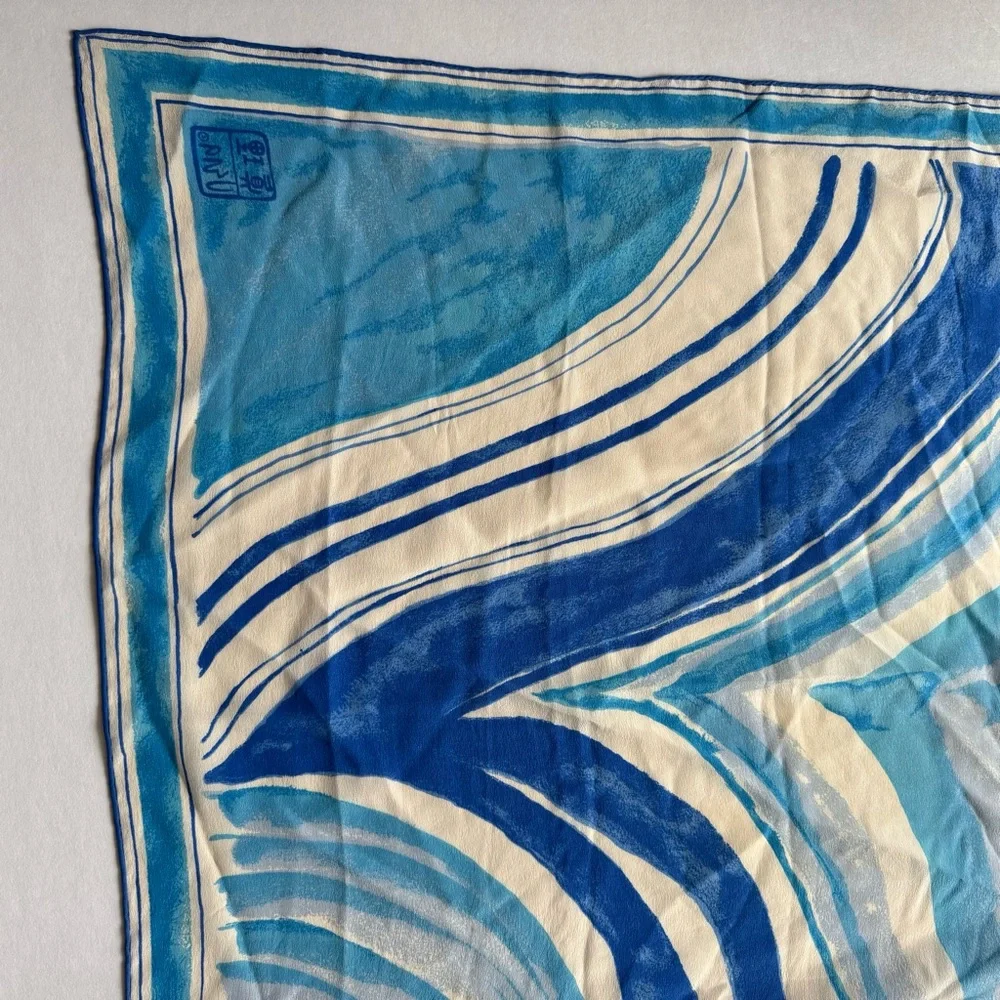 Vera Neumann Vintage Blue and White Abstract Pattern Square Scarf
